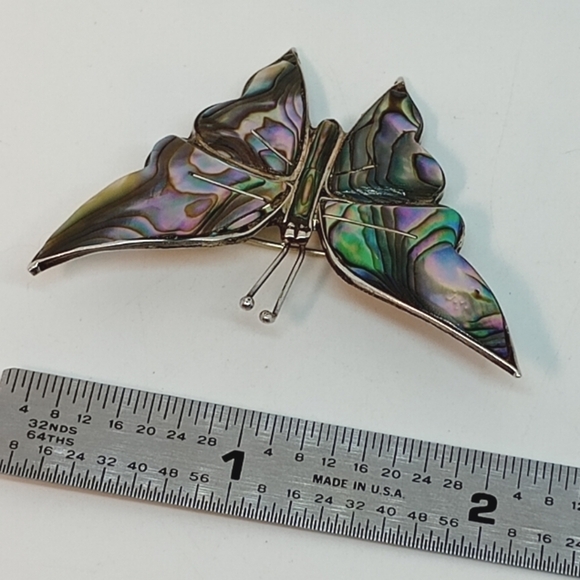 * vintage Hencho Mexico 925 large abalone butterfly pin brooch - Picture 3 of 6